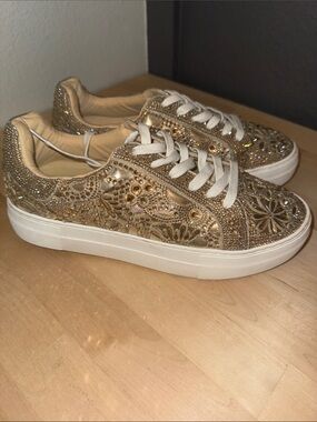Betsey Johnson Gold Crystal Embellished Platform Sneakers